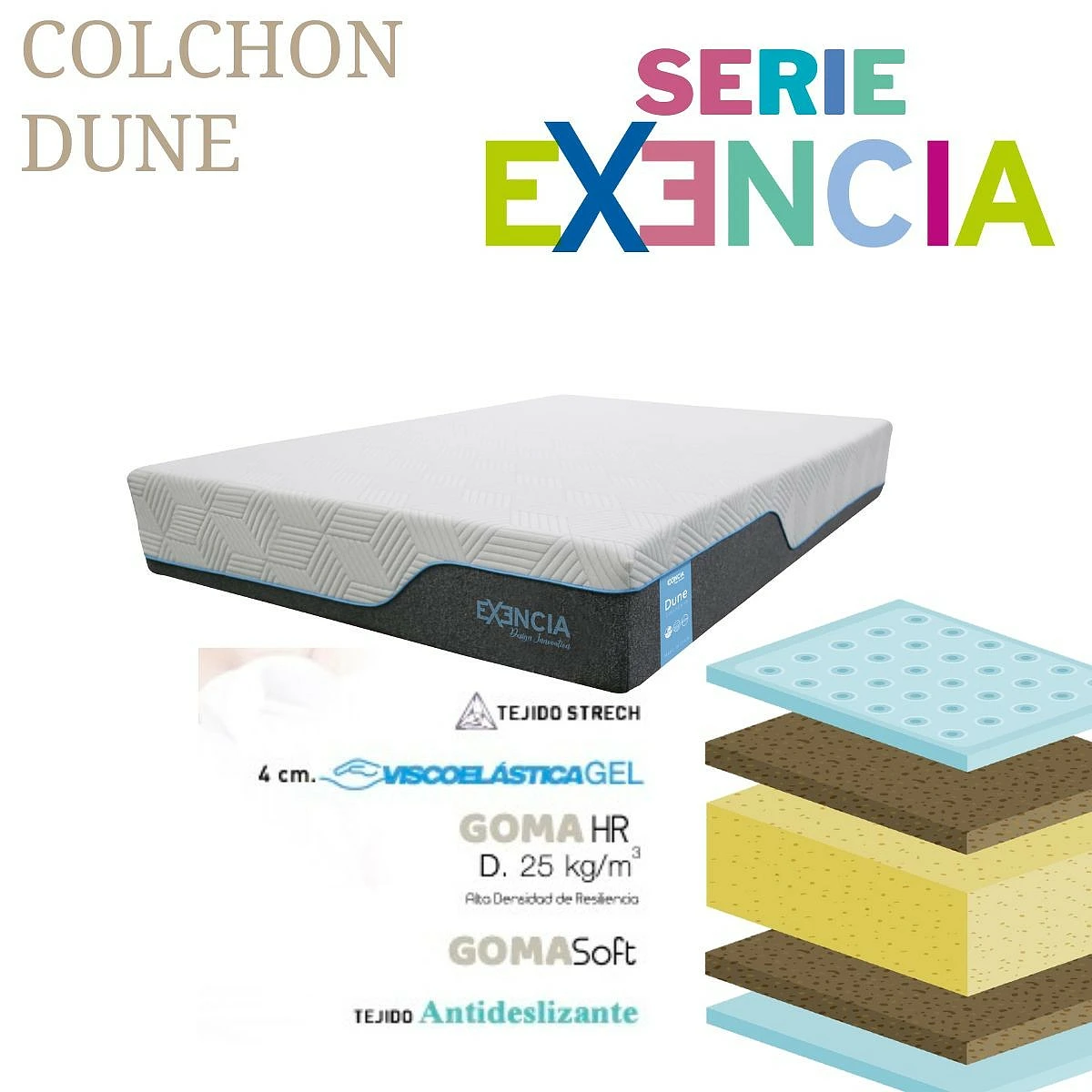 colchón modelo dune desenfundable, enrollado 7 capas.