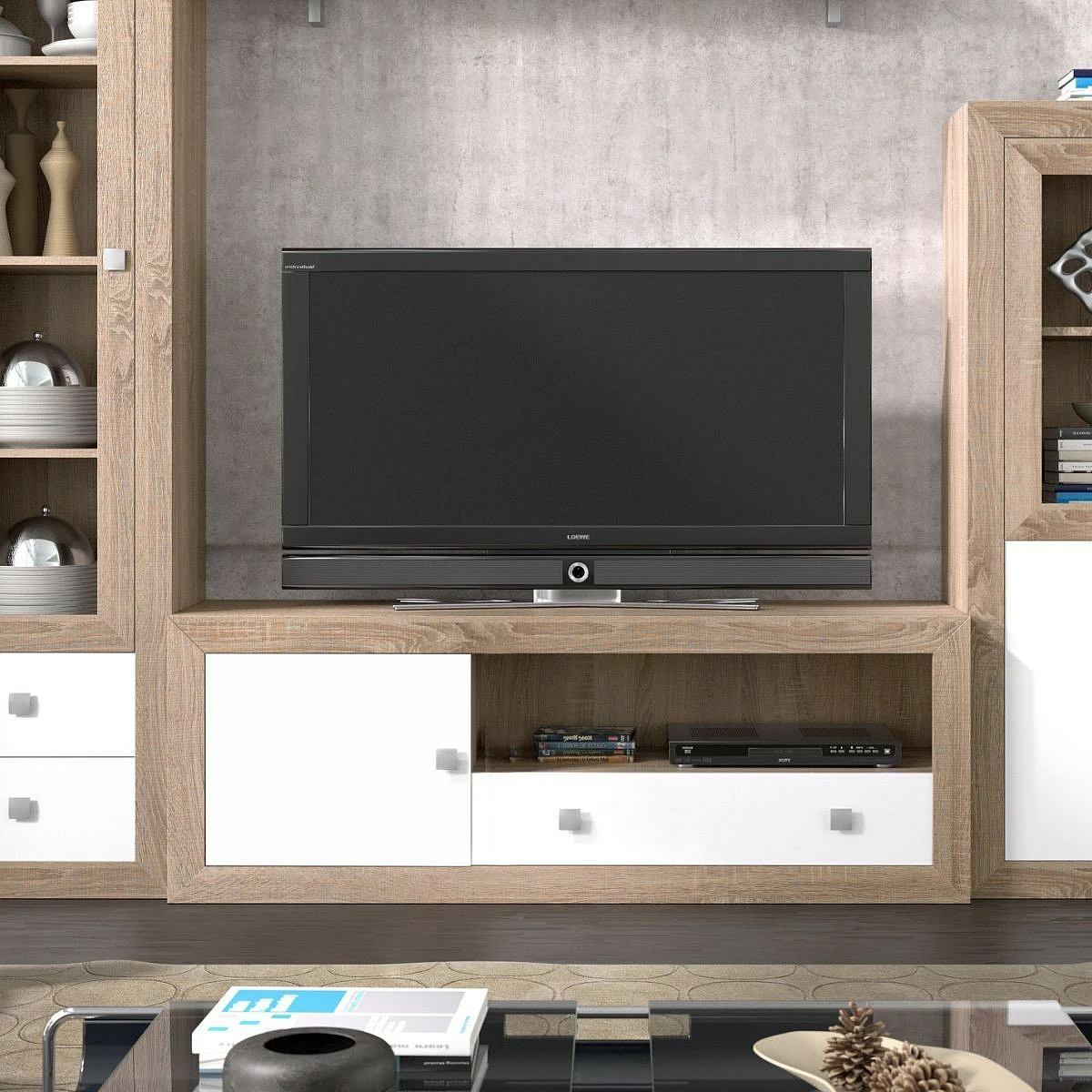 BAJO TV 1 PUERTA Y  1 CAJON 140 CM  MOD.PRAGA