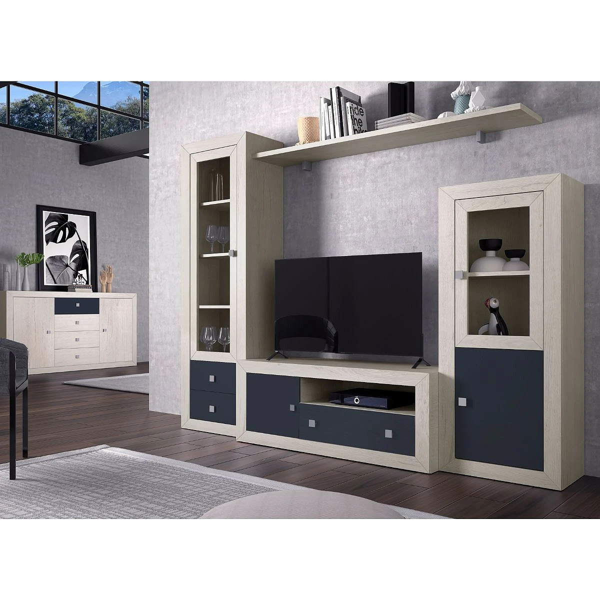 BAJO TV 1 PUERTA Y  1 CAJON 140 CM  MOD.PRAGA