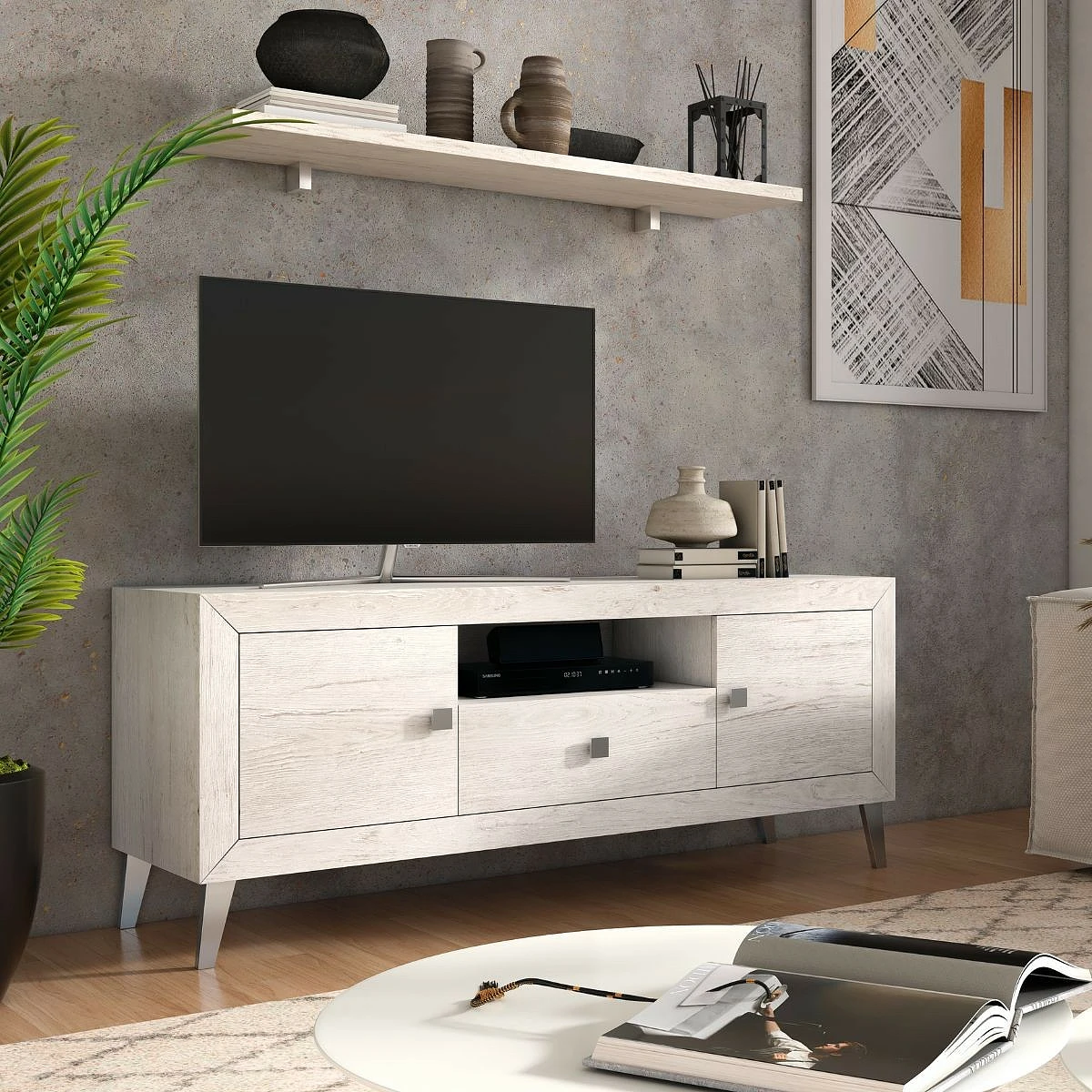 BAJO TV 2 PUERTAS Y  1 CAJON 167 CM  MOD.PRAGA