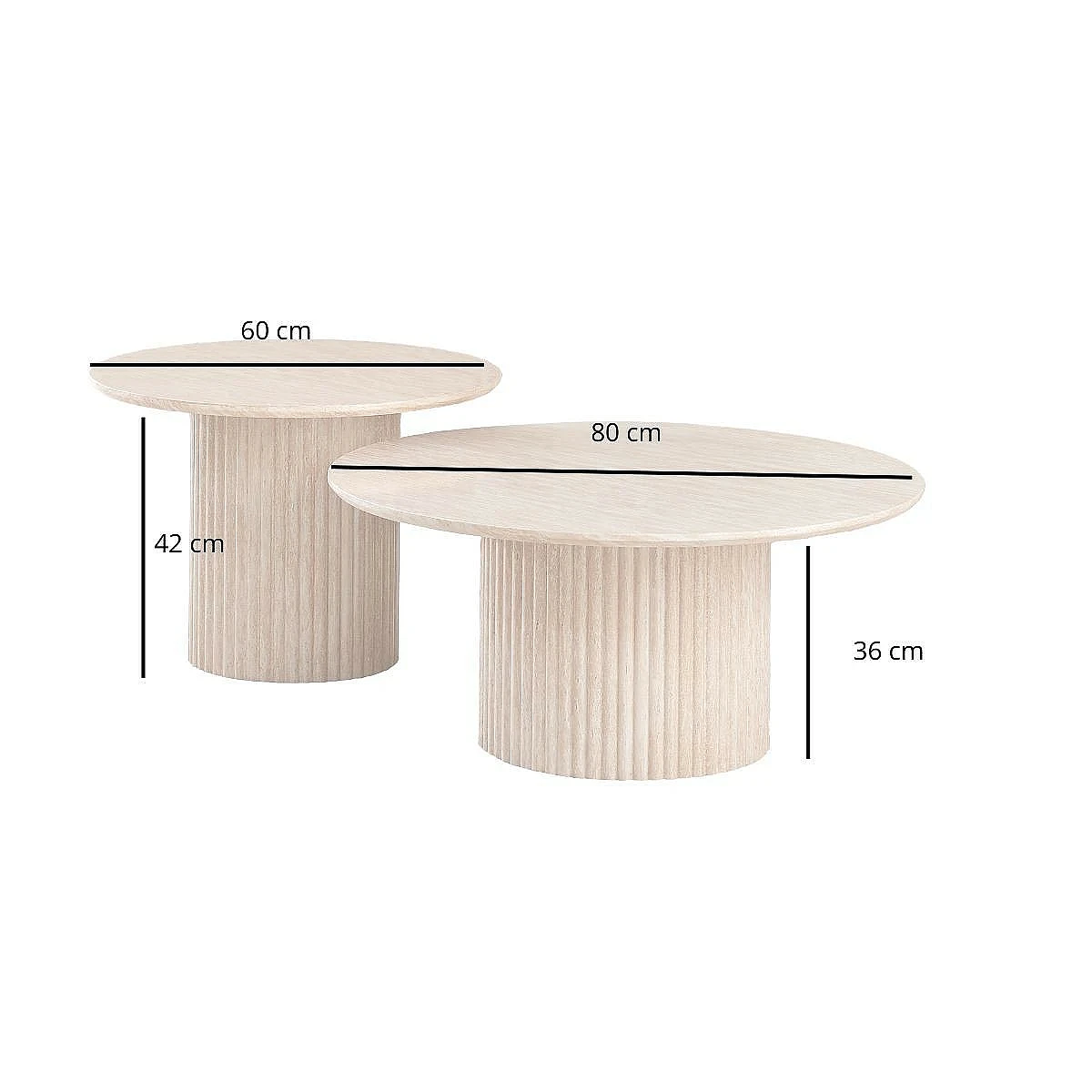 SET 2 MESAS CENTRO ESTRELLA TRAVERTINO 80X36 Y 60X42