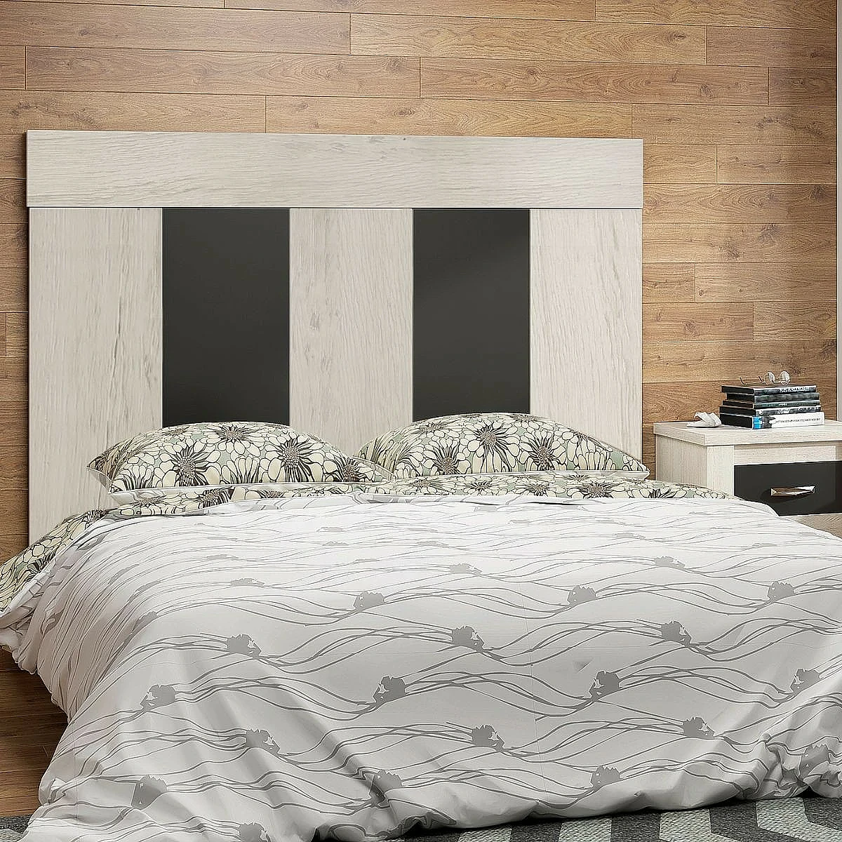 Dormitorio Completo Ibiza cabecero + 2 mesitas + comoda y espejo