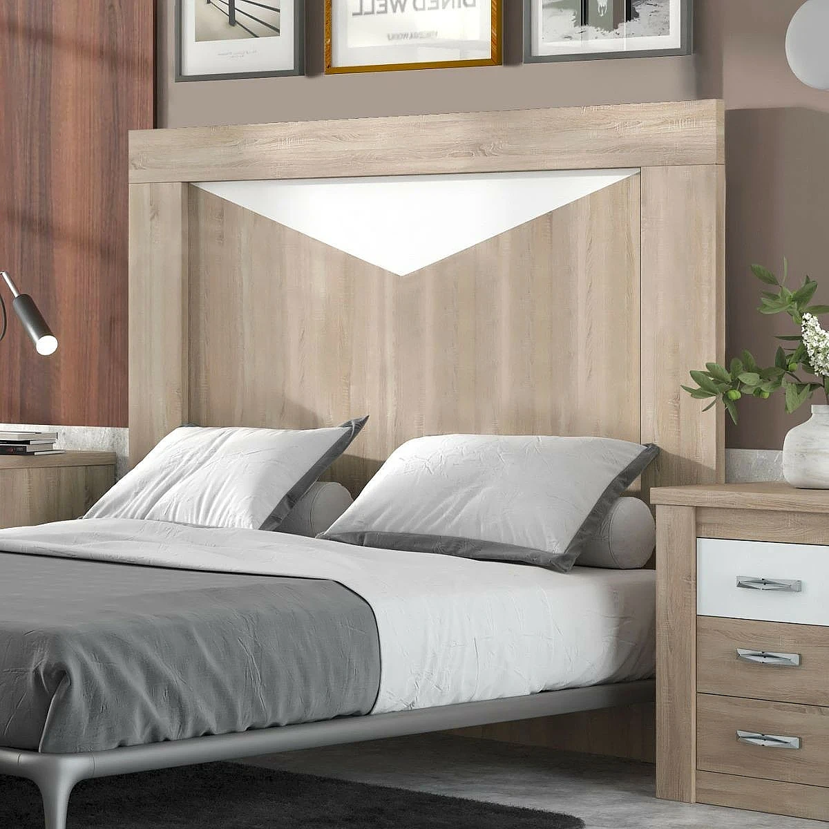 Dormitorio Completo Tokio cabecero + 2 mesitas + comoda y espejo