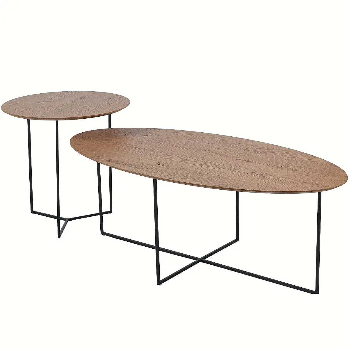 Set 2 mesas centro redonda y ovalada Bohemia roble