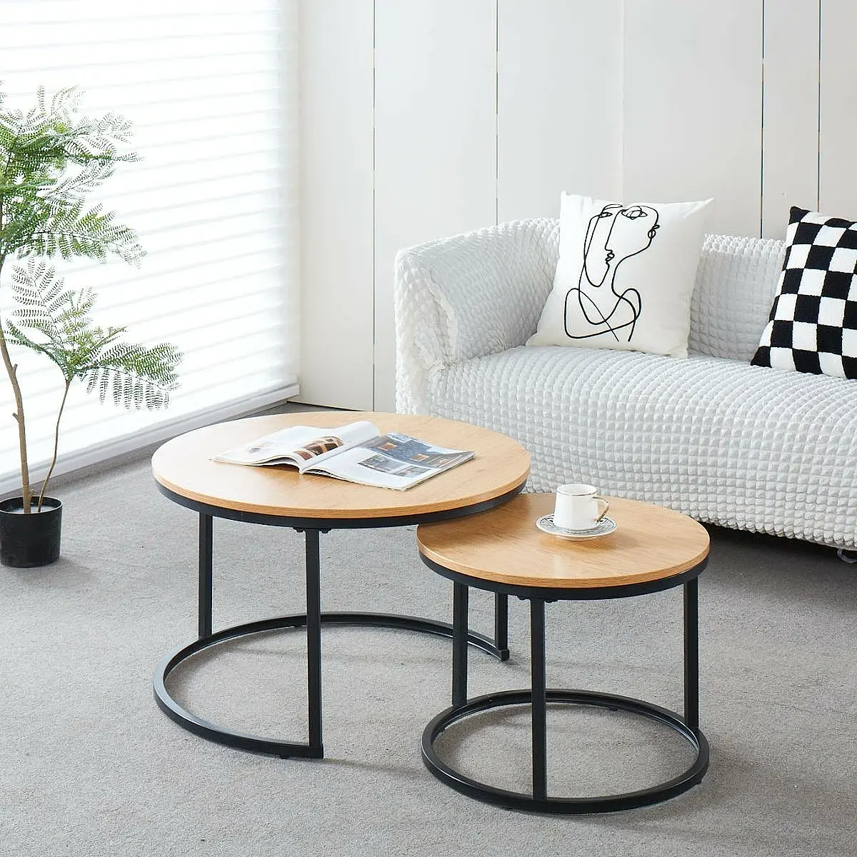 Set 2 mesas centro redondas Leyre roble