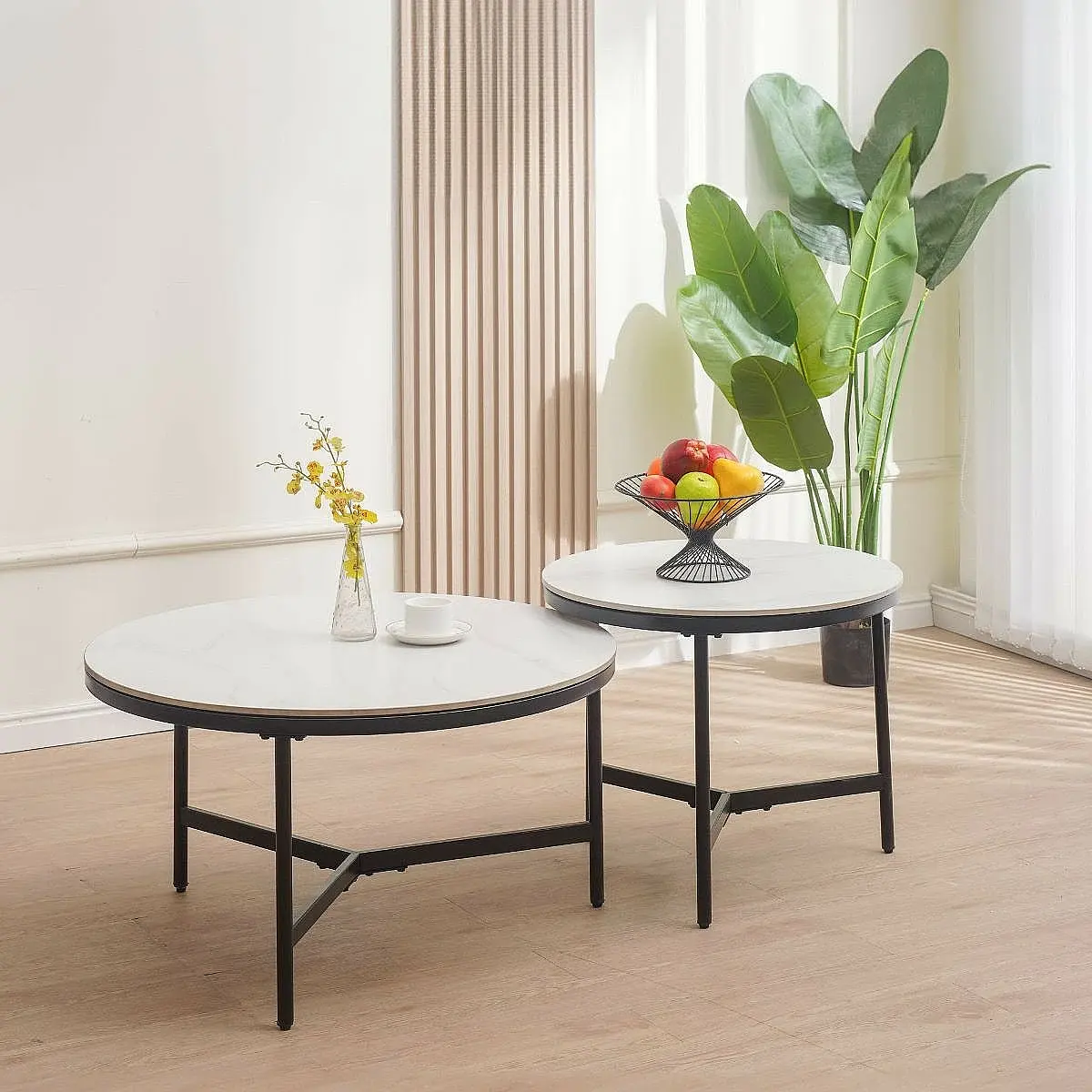 Set 2 mesas centro Matilde ceramic blanco-gris pata negra