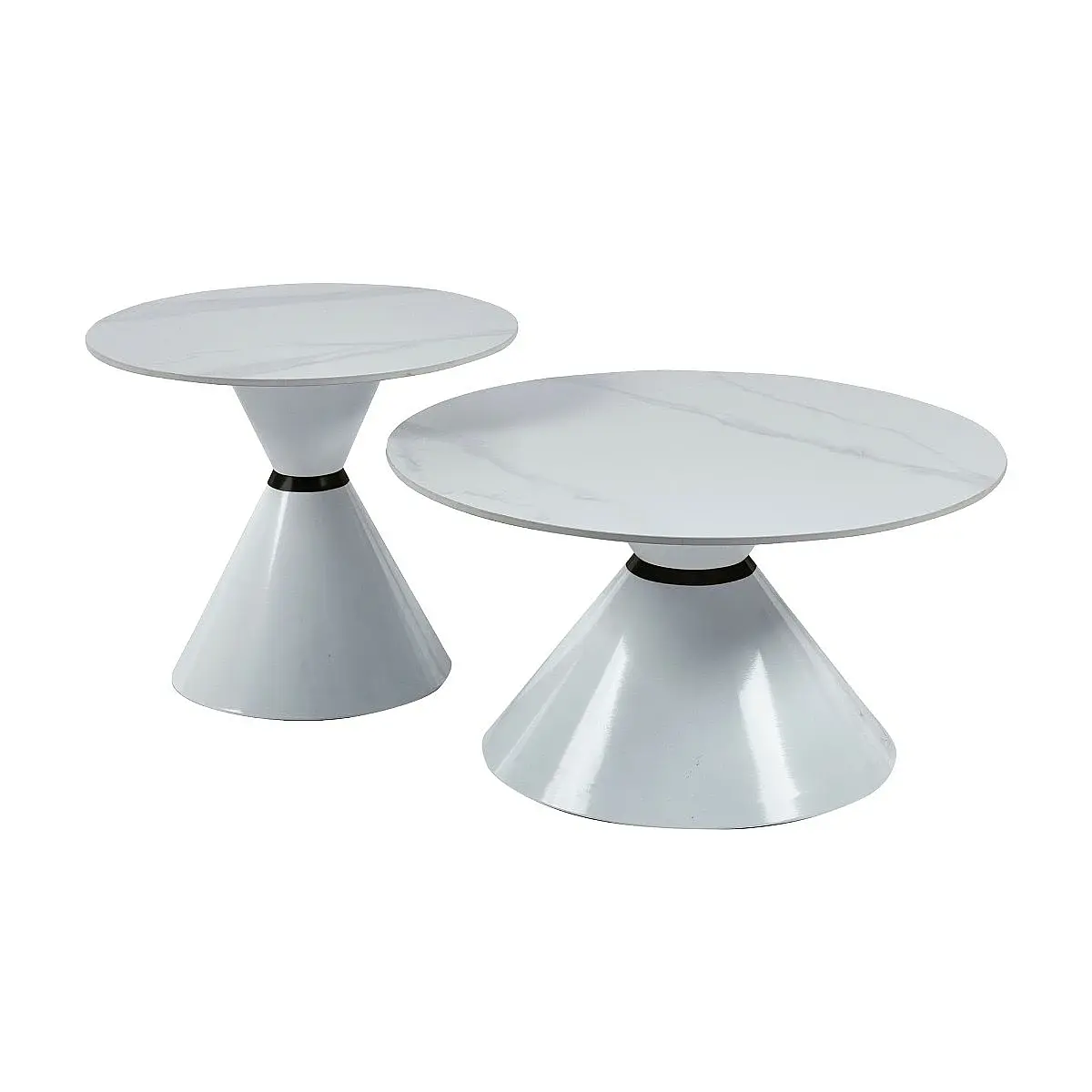 Set 2 mesas centro redondas Toten ceramic blanco/gris pie blanco