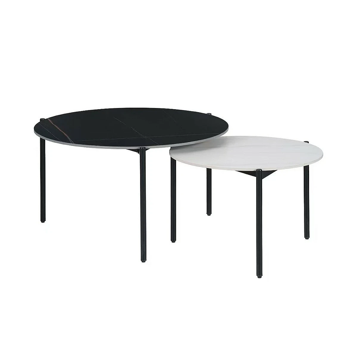 Set 2 mesas centro Karlota ceramic negro y blanco pata negra