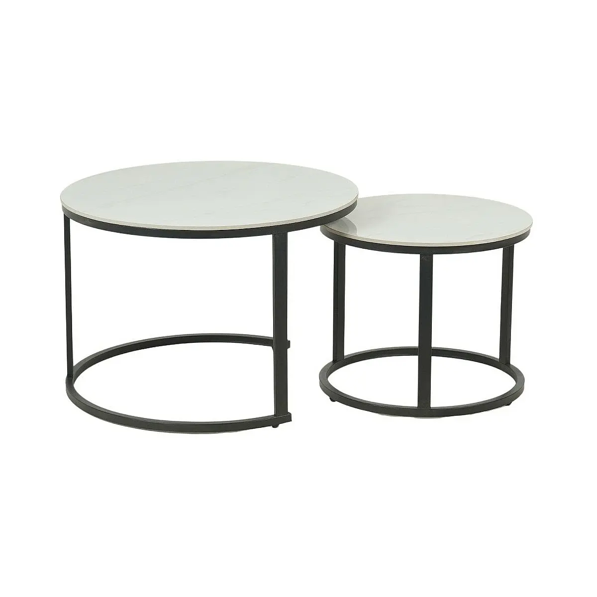 Set 2 mesas centro Aroa ceramic blanco-gris pata negra 70/50