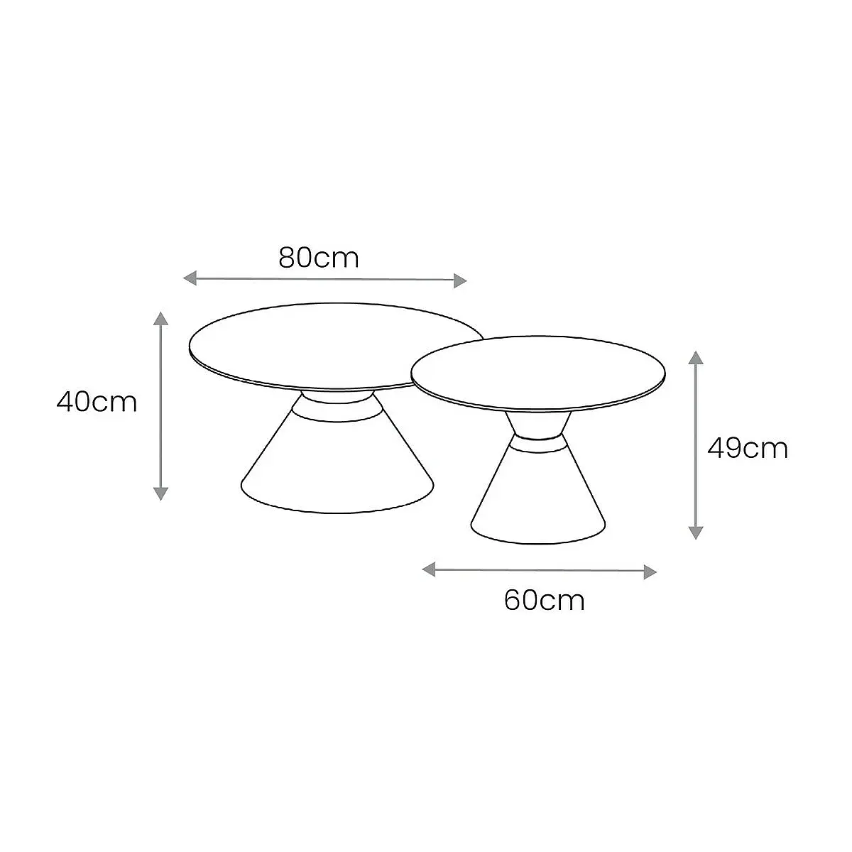 Set 2 mesas centro redondas Toten ceramic blanco/gris pie blanco