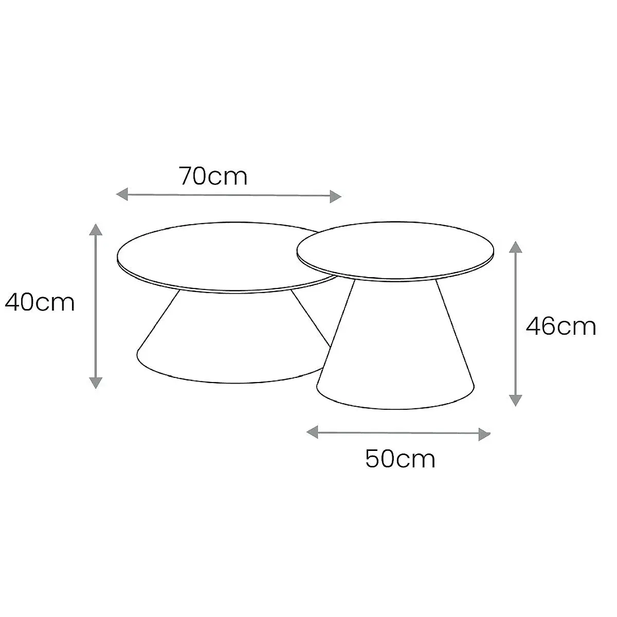 Set 2 mesas centro redondas Sable ceramic blanco/gris pie negro