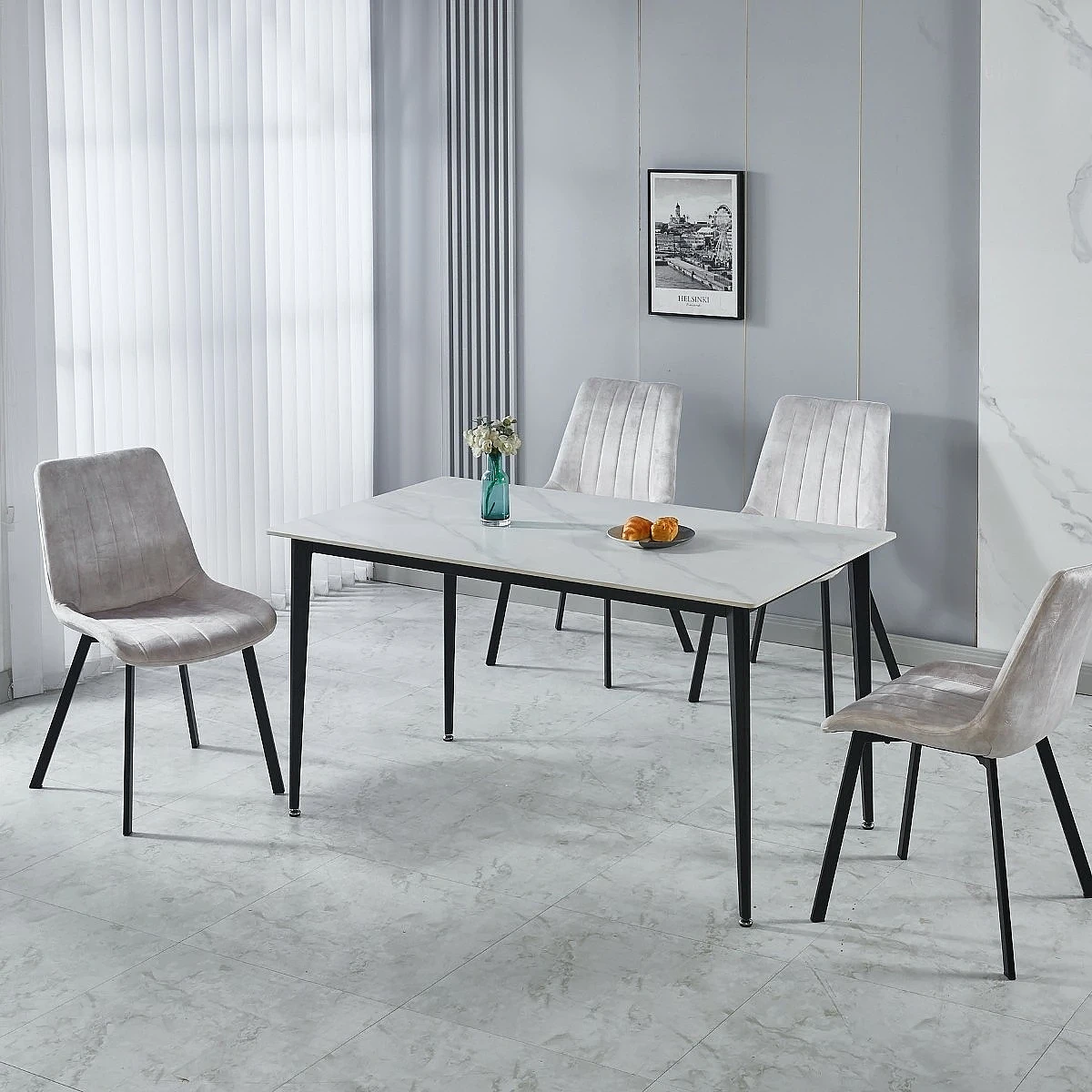 Mesa comedor Orion 140 ceramic blanco/gris