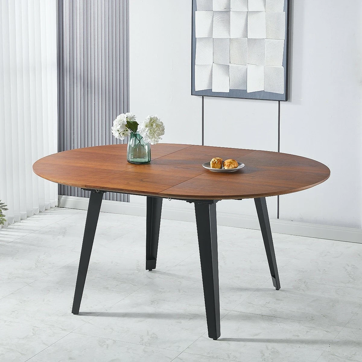 Mesa comedor extensible Noemi redonda 120-160 chapa nogal