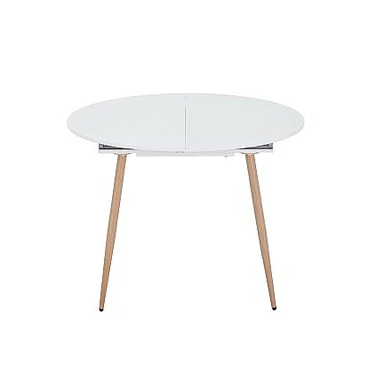Mesa comedor extensible Lyra redonda 100-140 blanco pata madera