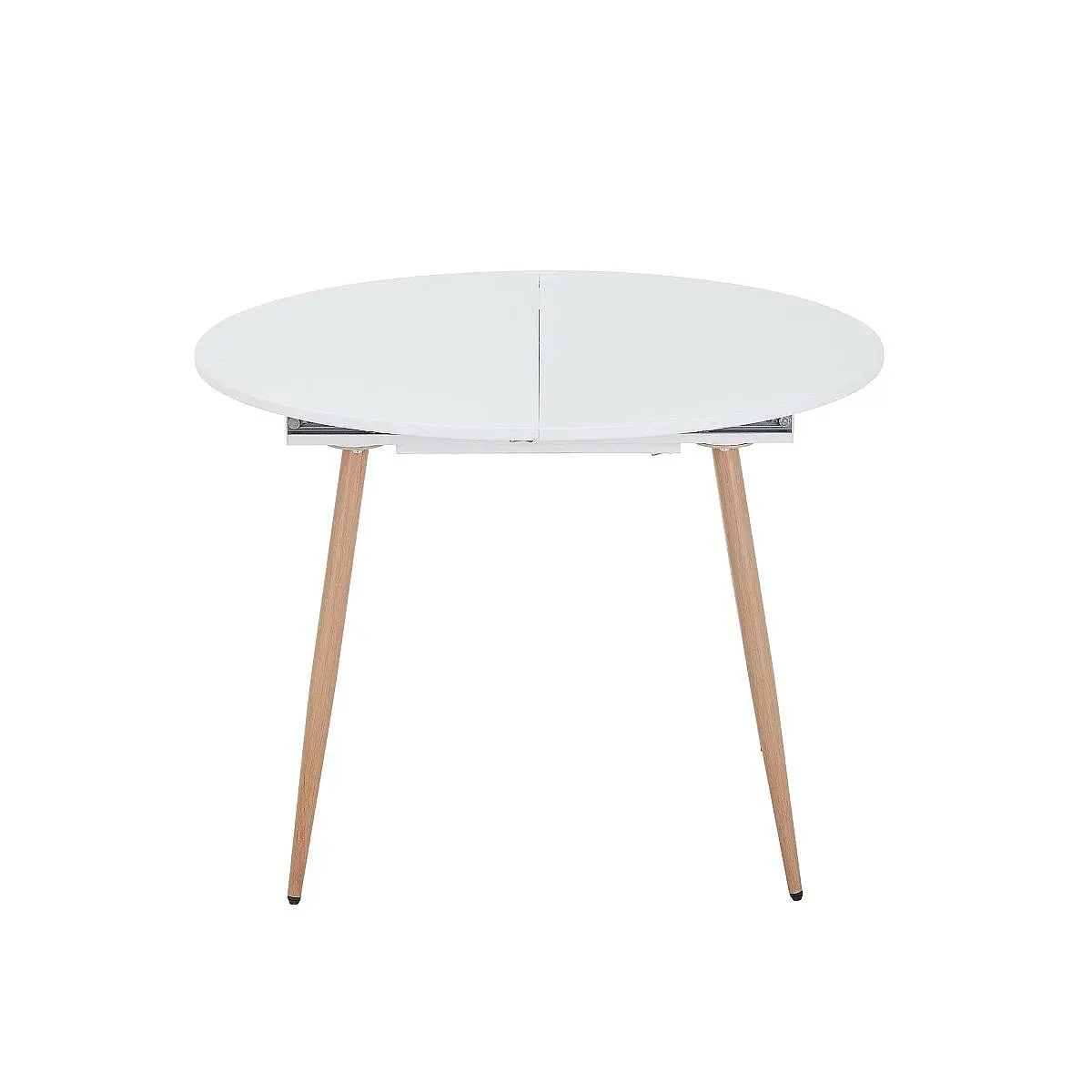 Mesa comedor extensible Lyra redonda 100-140 blanco pata madera