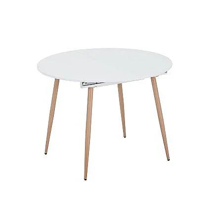 Mesa comedor extensible Lyra redonda 100-140 blanco pata madera