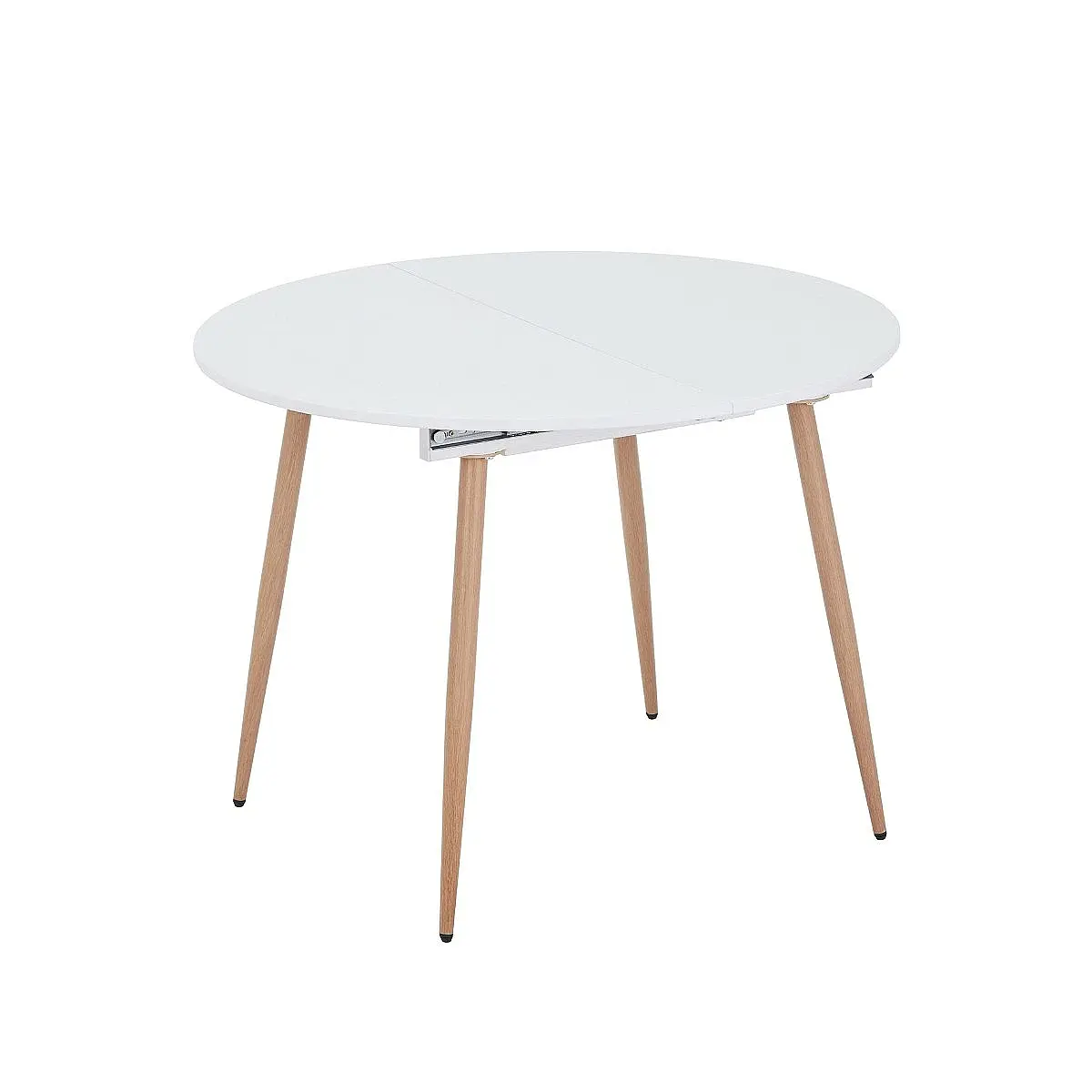 Mesa comedor extensible Lyra redonda 100-140 blanco pata madera
