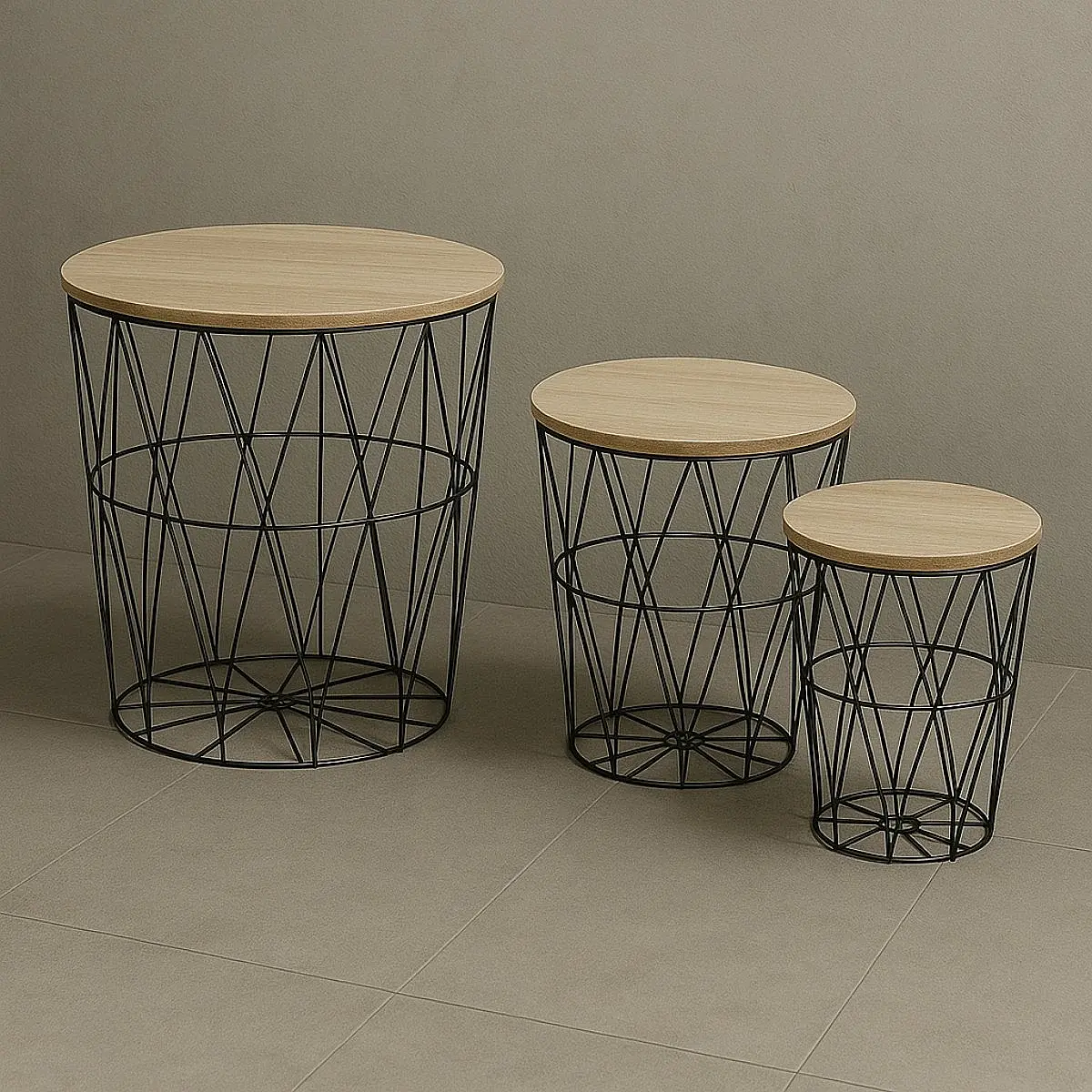 Set 3 mesas auxiliares redondas Marina cambrian