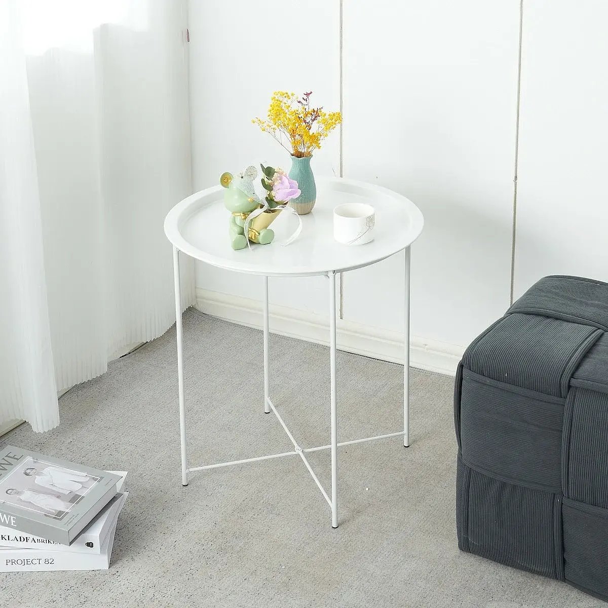 Mesa centro auxiliar metálica Agueda blanco