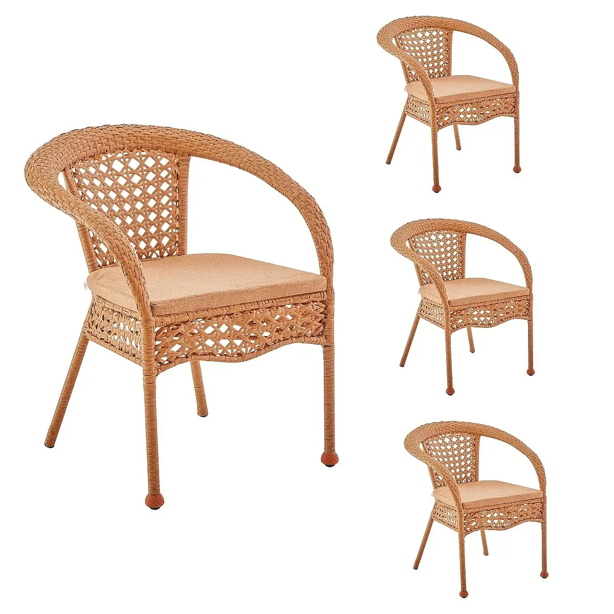 Conjunto Yakarta 4 sillones + 1 mesa redonda 90x75 ratan