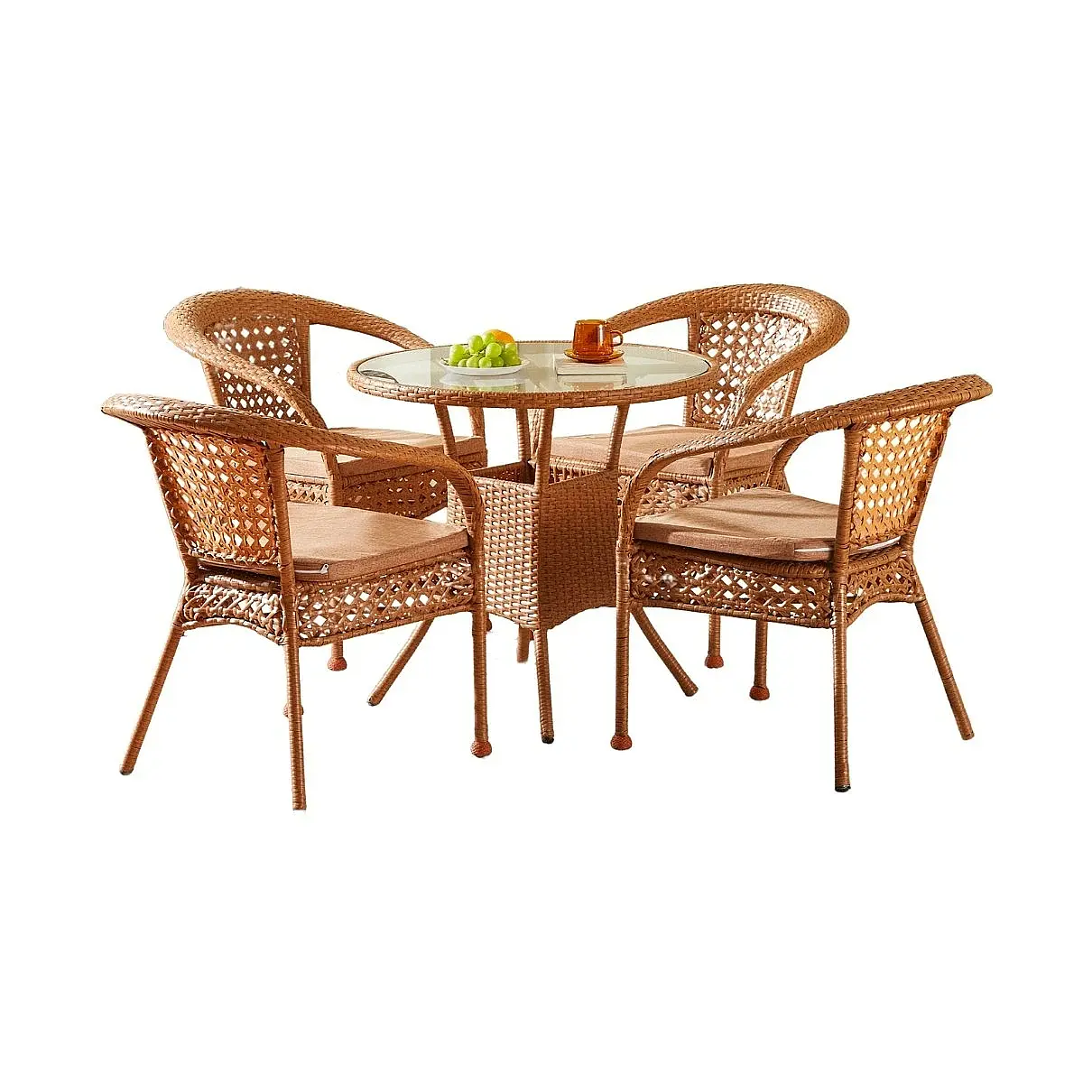 Conjunto Yakarta 4 sillones + 1 mesa redonda 90x75 ratan