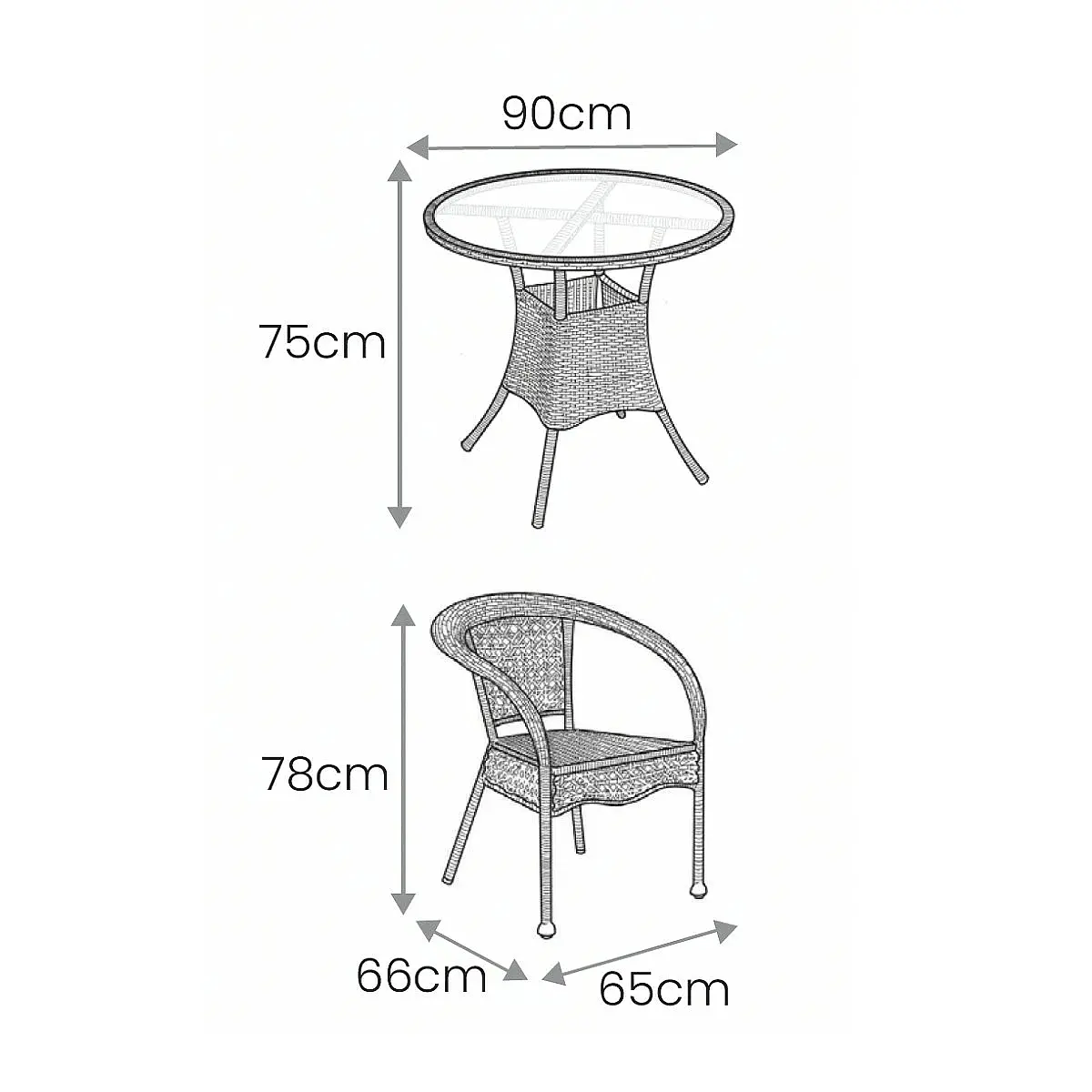 Conjunto Yakarta 4 sillones + 1 mesa redonda 90x75 ratan
