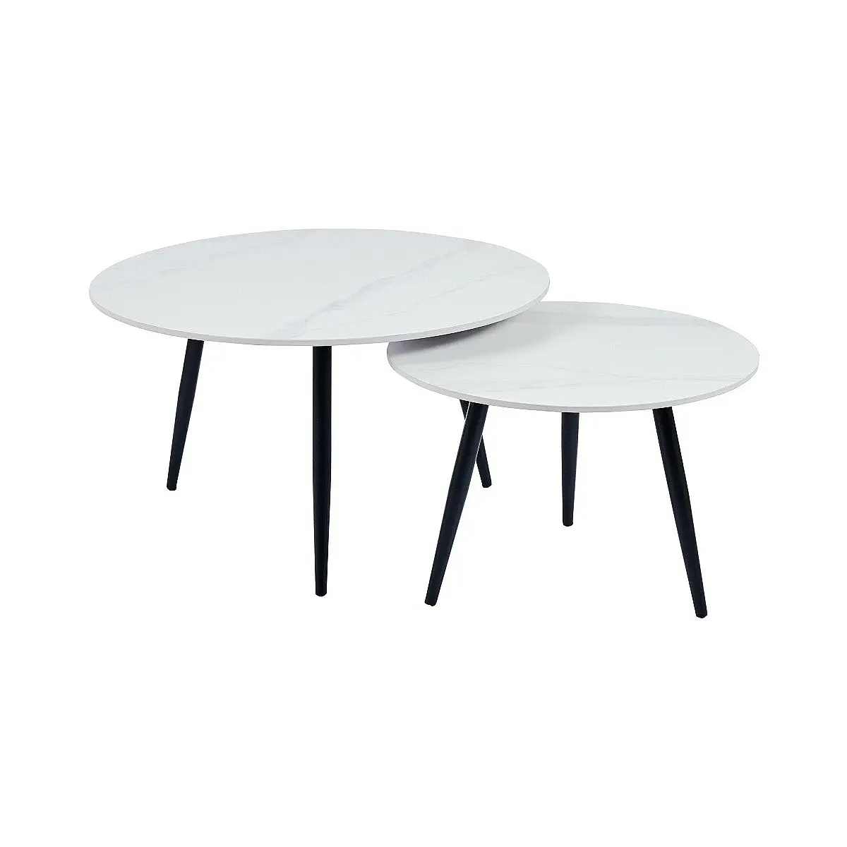 Set 2 mesas centro redondas Costa ceramic blanco/gris