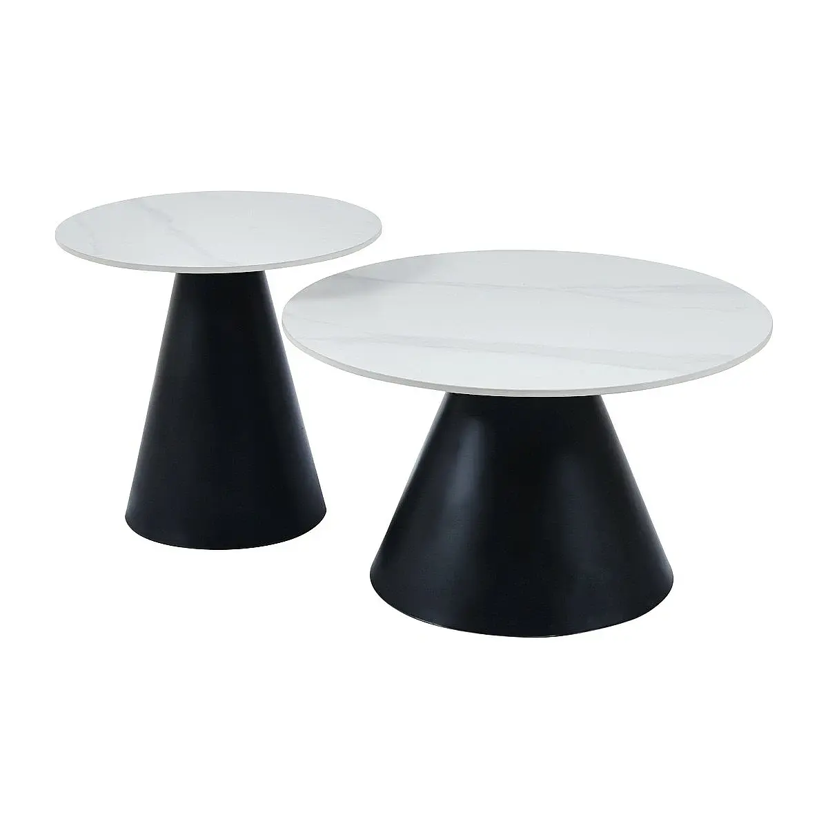 Set 2 mesas centro redondas Sable ceramic blanco/gris pie negro