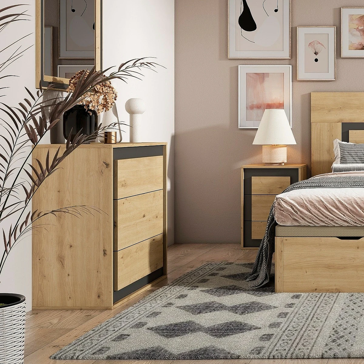 Comoda 3/C Atenea roble negro