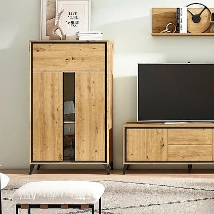 Vitrina ancha Atenea roble negro