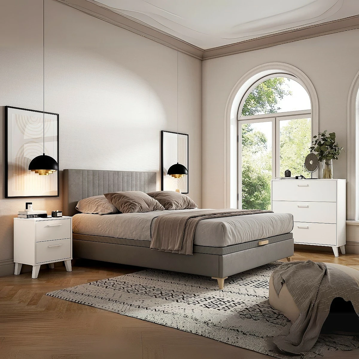 Dormitorio completo modelo Apolo Cabecero + 2 Mesitas Comoda