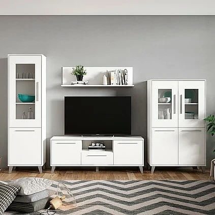 Salón completo modelo Zeus Vitrina alta + Mueble tv + Galería + Vitrina ancha