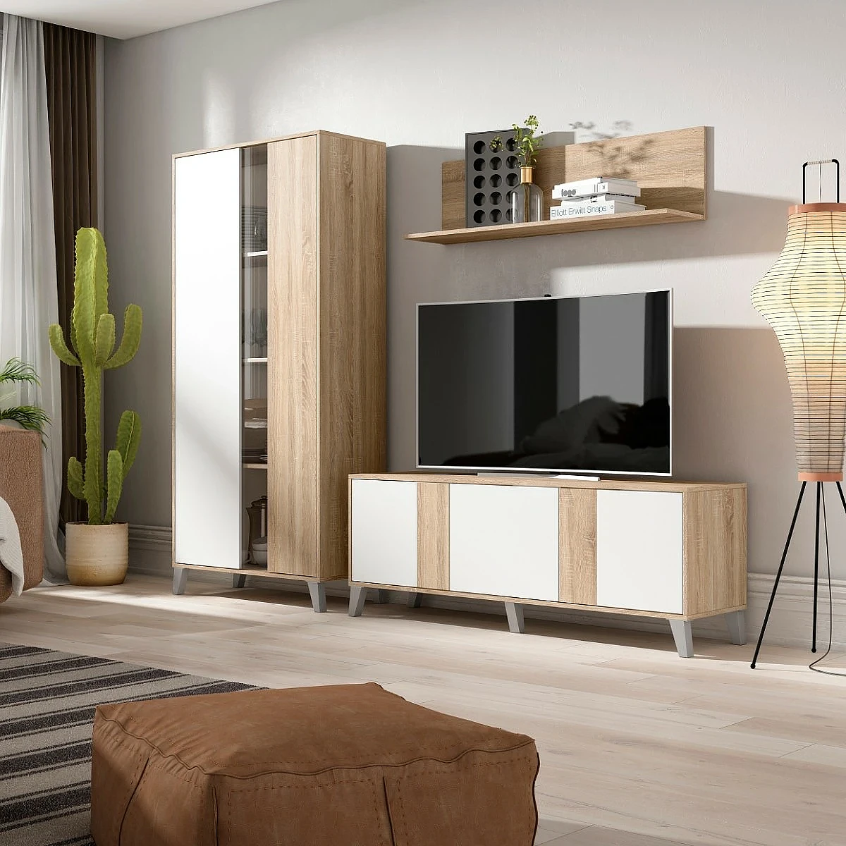 Salón completo modelo Neo Vitrina grande + Mueble tv + Galería