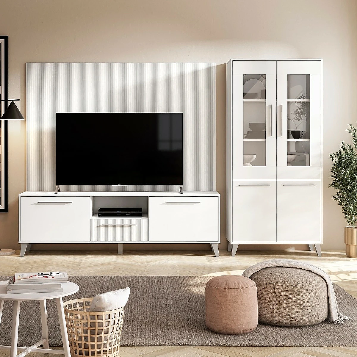 Salón completo modelo Zeus Mueble tv + Trasera + Vitrina