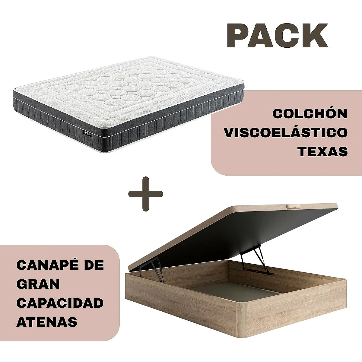 Pack canapé madera y colchón Texas