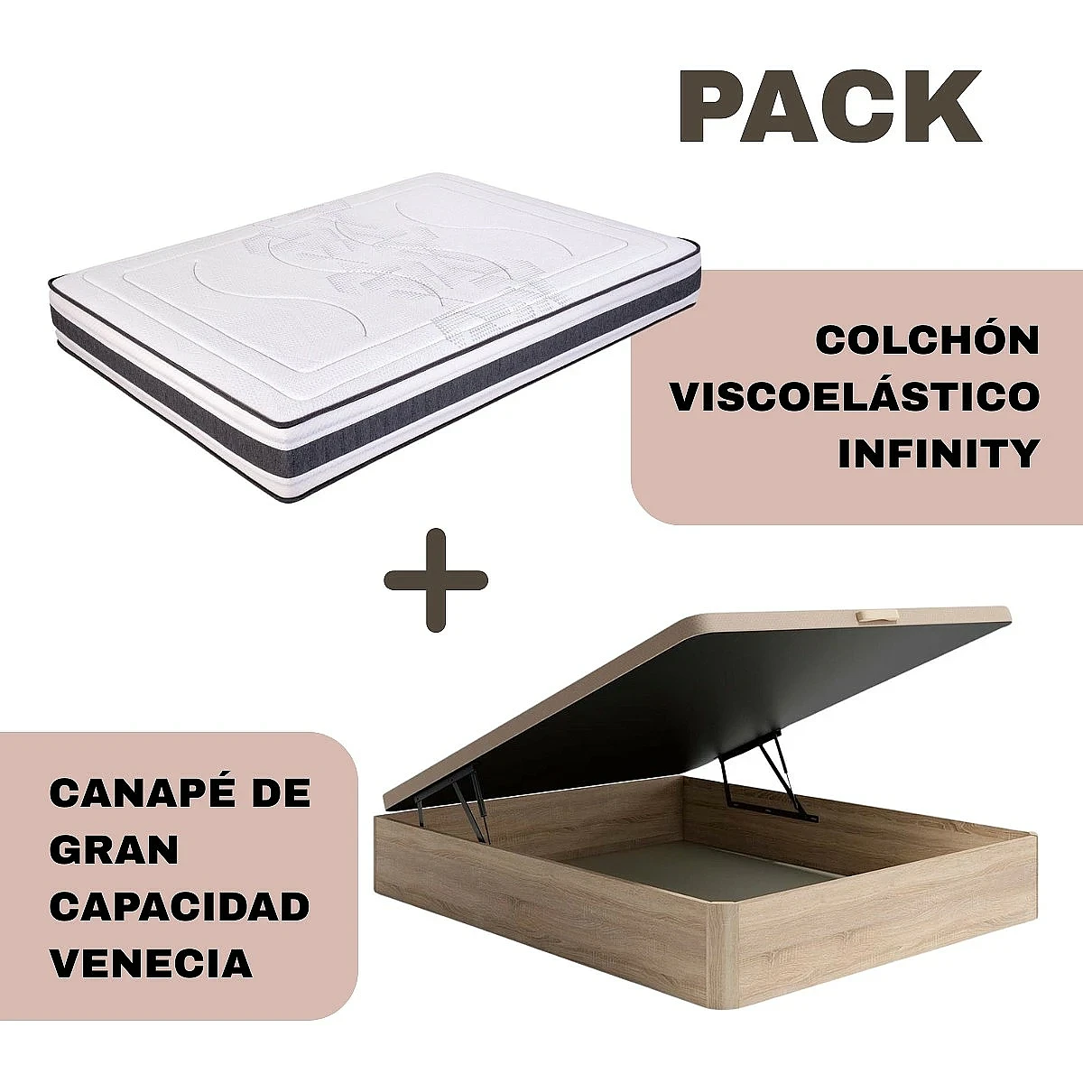Pack canapé madera y colchón Infinity