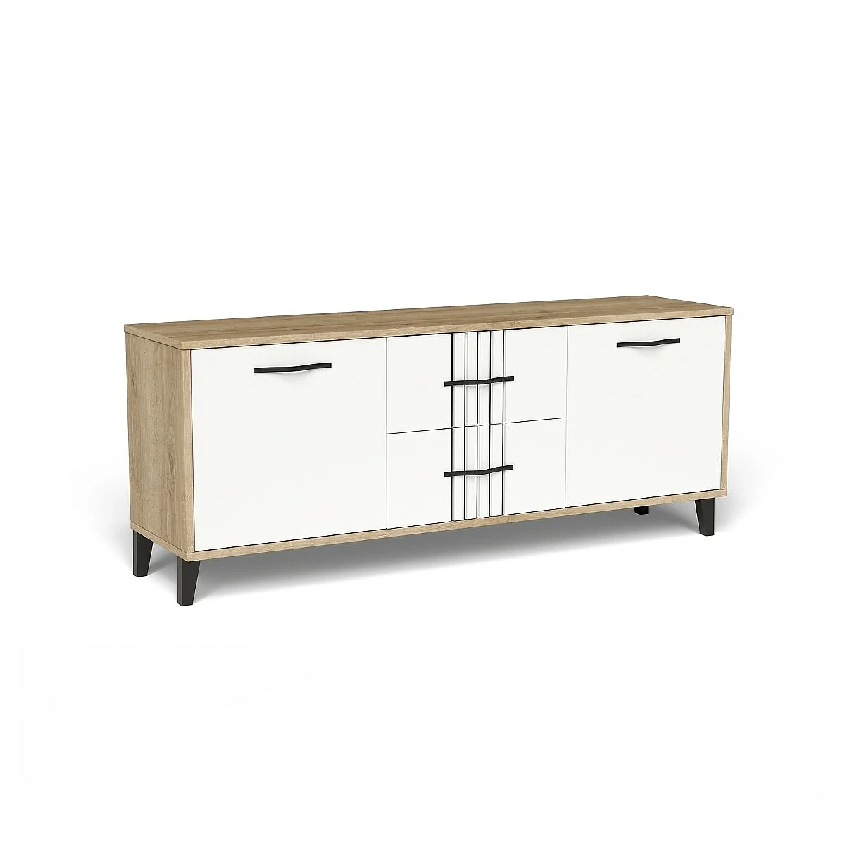 Conjunto salón Dakota con vitrina, bajo tv, bodeguero y estante