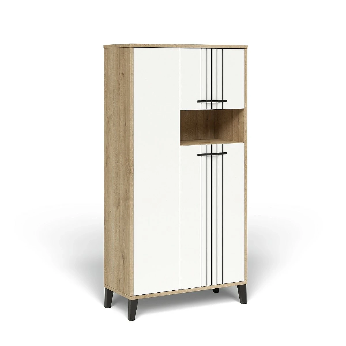 Conjunto salón Dakota con vitrina, bajo tv, bodeguero y estante