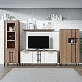 Conjunto salón Dakota con vitrina, bajo tv, bodeguero y estante