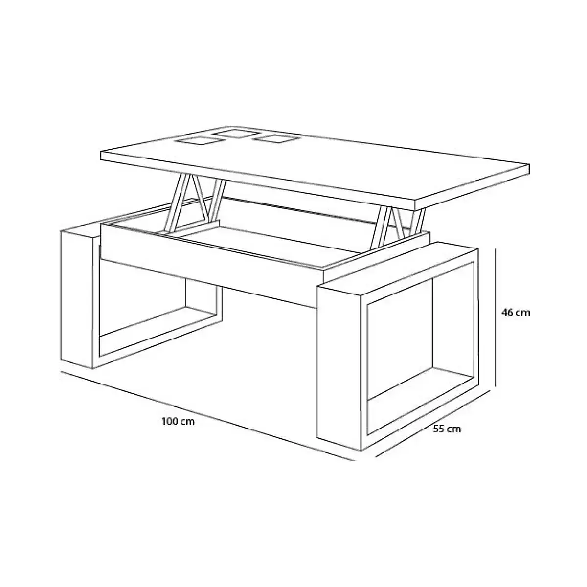 Mesa centro elevable 1000 con cristales